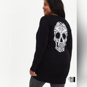 Boyfriend Cardigan Sweater - Skull Rose Black